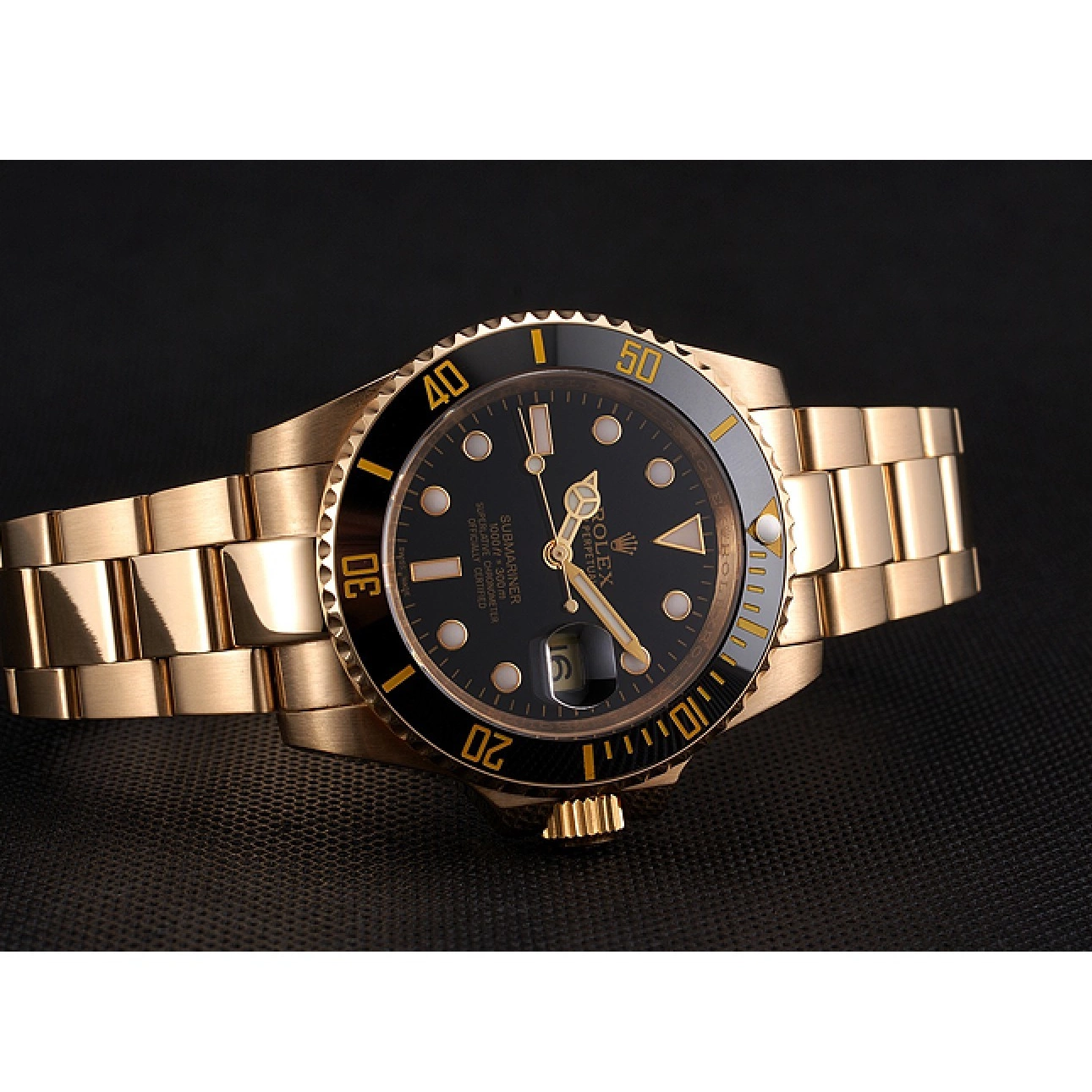 Aaa replica watch Case Yellow Gold Submariner Bezel Dial Rolex Swiss Black Black Bracelet And 0216