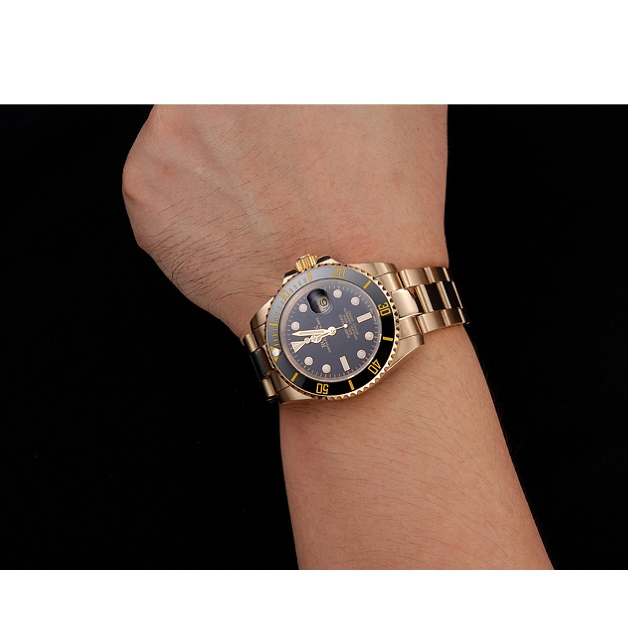 Aaa replica watch Case Yellow Gold Submariner Bezel Dial Rolex Swiss Black Black Bracelet And 0216