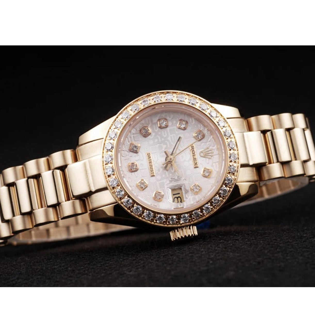 Aaa replica Yellow 18k Diamond Steel Plated Datejust Rolex 98076 Gold Stainless Plated 0212