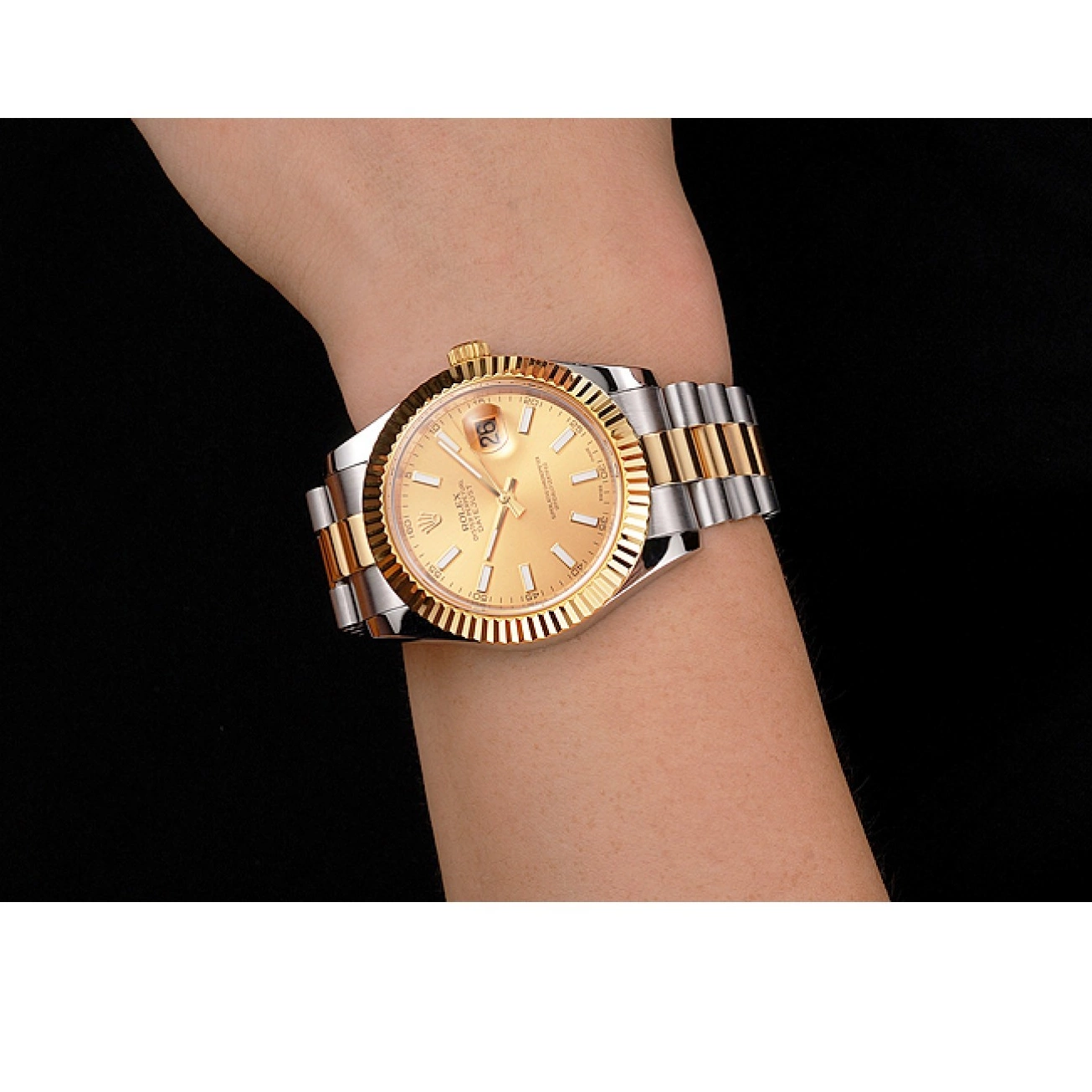 Aaa replica watch Steel Stainless Two Tone Swiss Gold Rolex Datejust Gold Bracelet Bezel Dial Case 0211