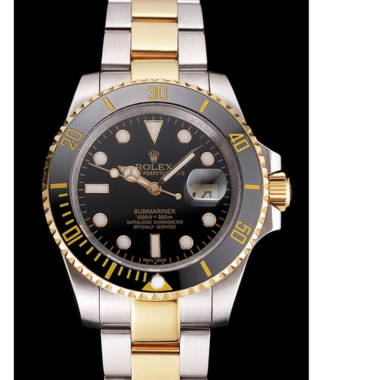 Aaa replica Two Black Bezel Dial Submariner Gold Bracelet Rolex Tone And Steel Swiss 0220