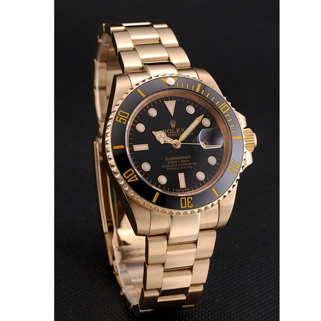 Aaa replica watch Case Yellow Gold Submariner Bezel Dial Rolex Swiss Black Black Bracelet And 0216