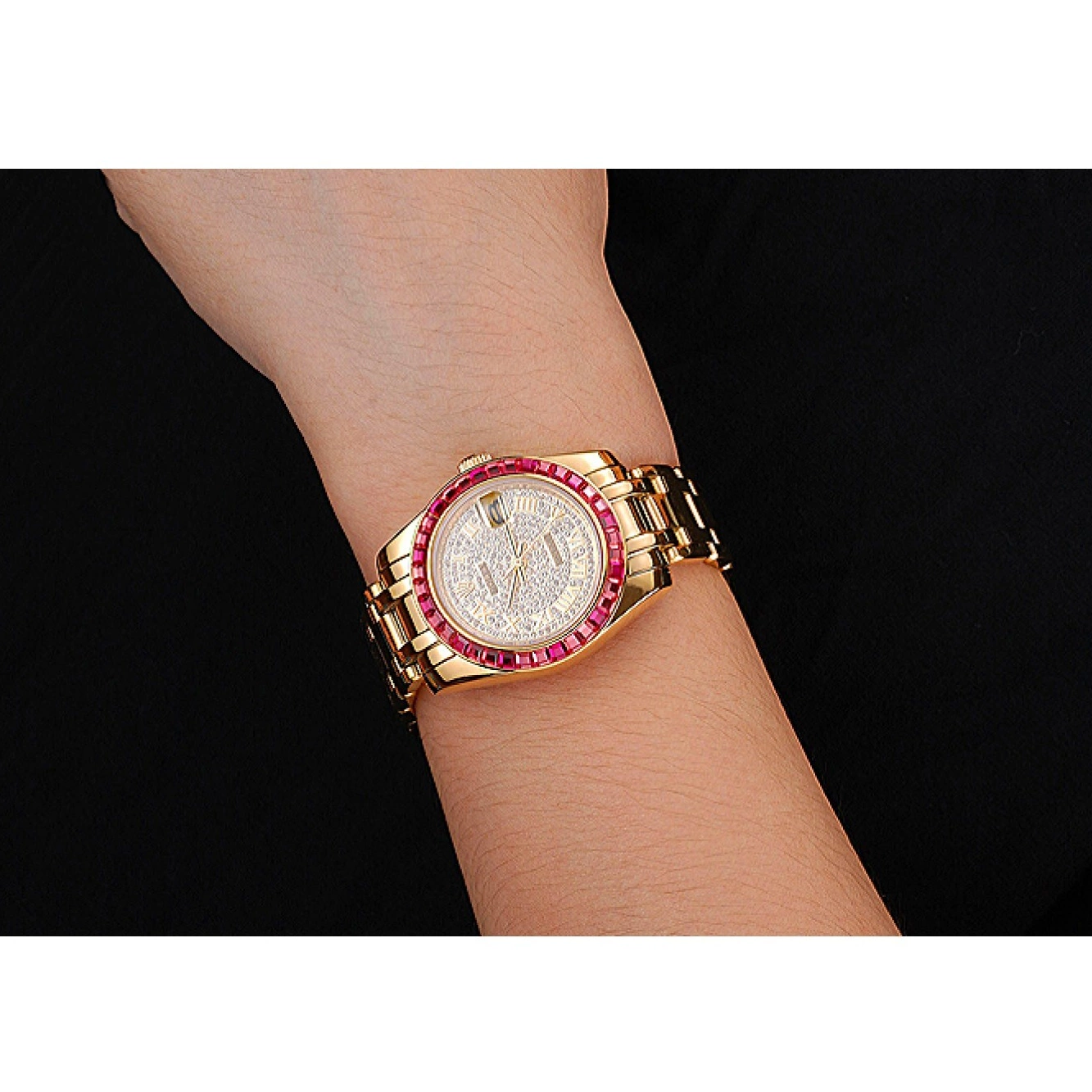 Aaa fake watches Pink Diamond Gold Datejust Dial And 622835 Bracelet Jewels Bezel Case Rolex 0221