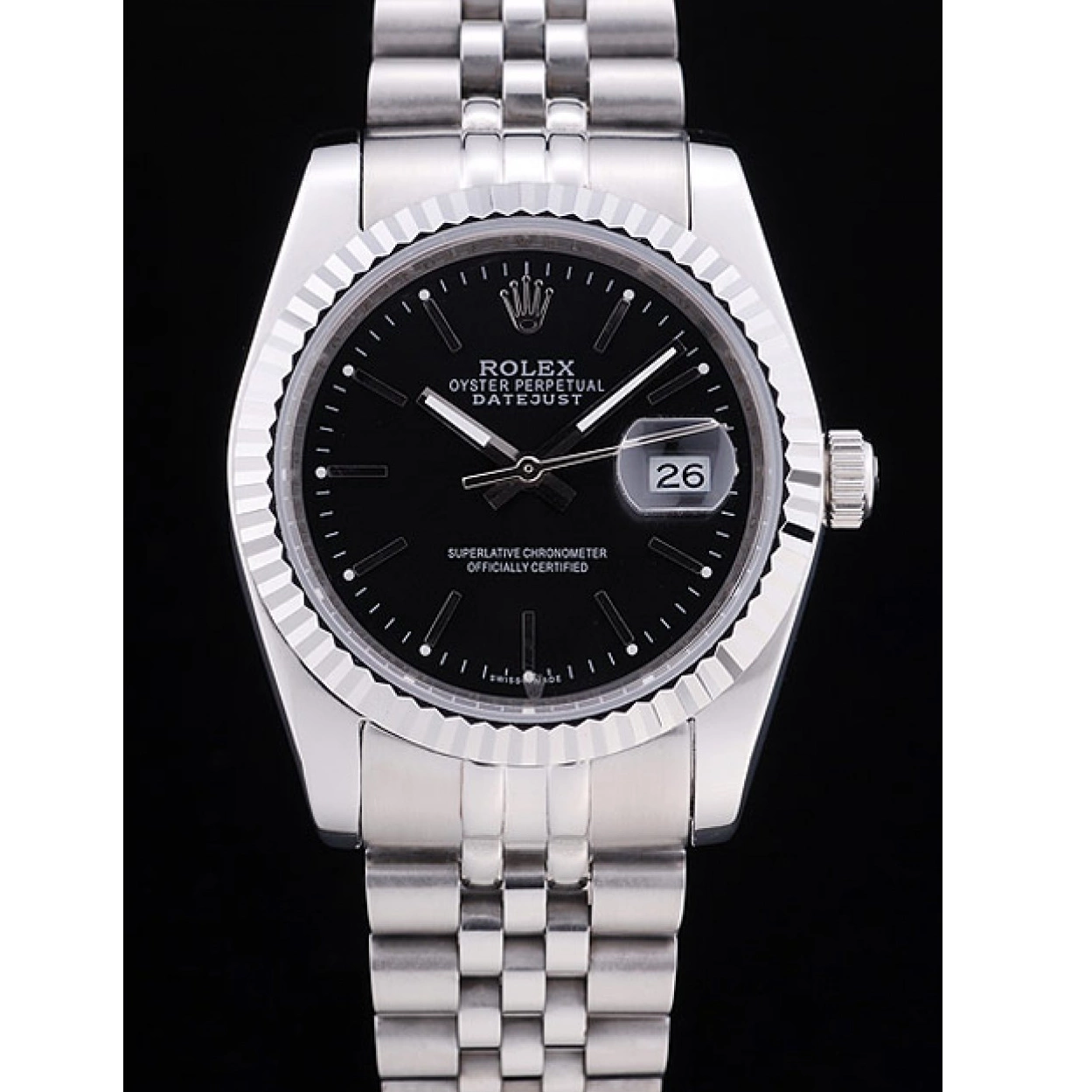 Aaa fake watches Dial Rolex Ribbed 7456 Datejust Black Diamonds Bezel 0224