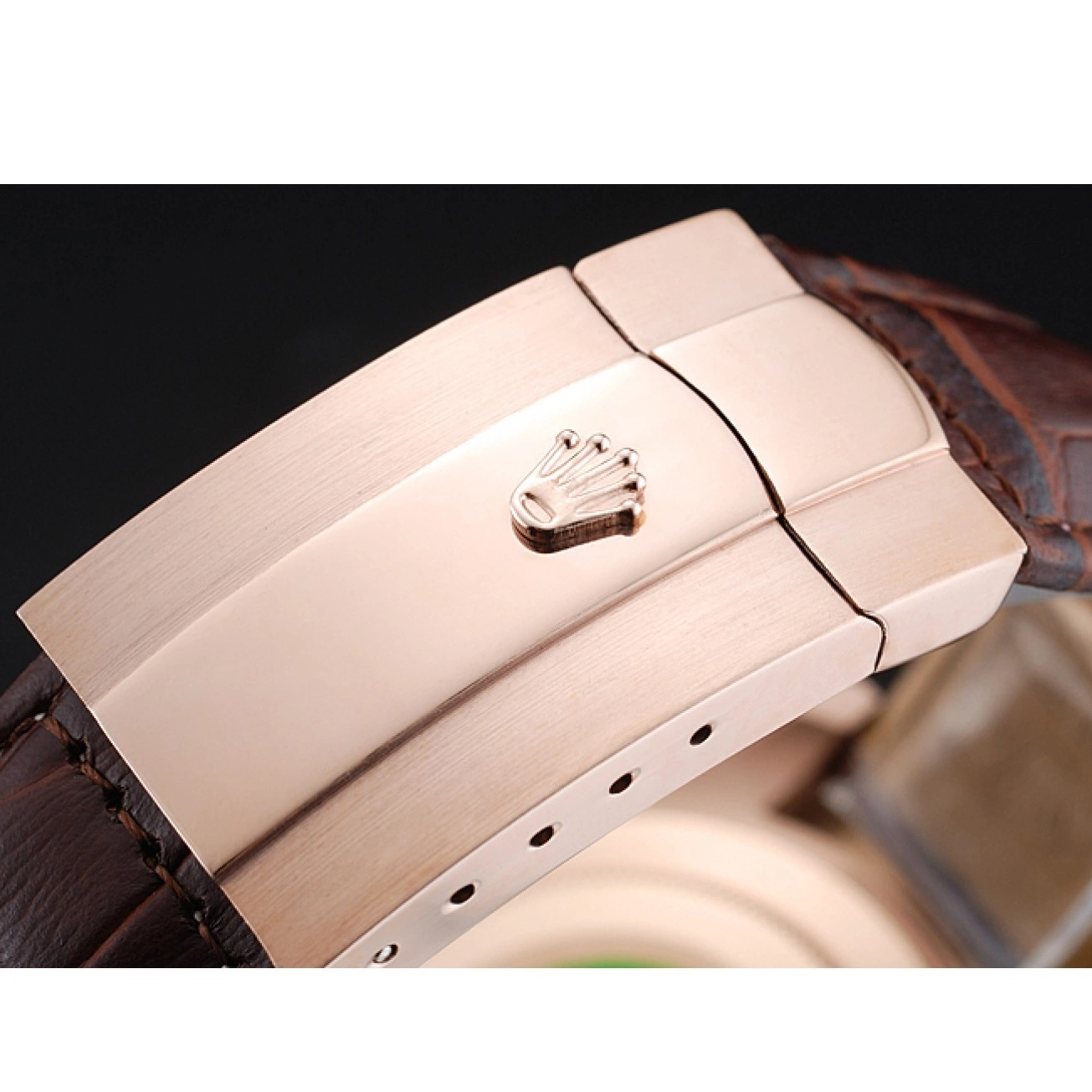 Aaa replica watch Cosmograph Brown 1454243 Bracelet Brown Case Rolex Dial Gold Rose Leather Daytona 0210