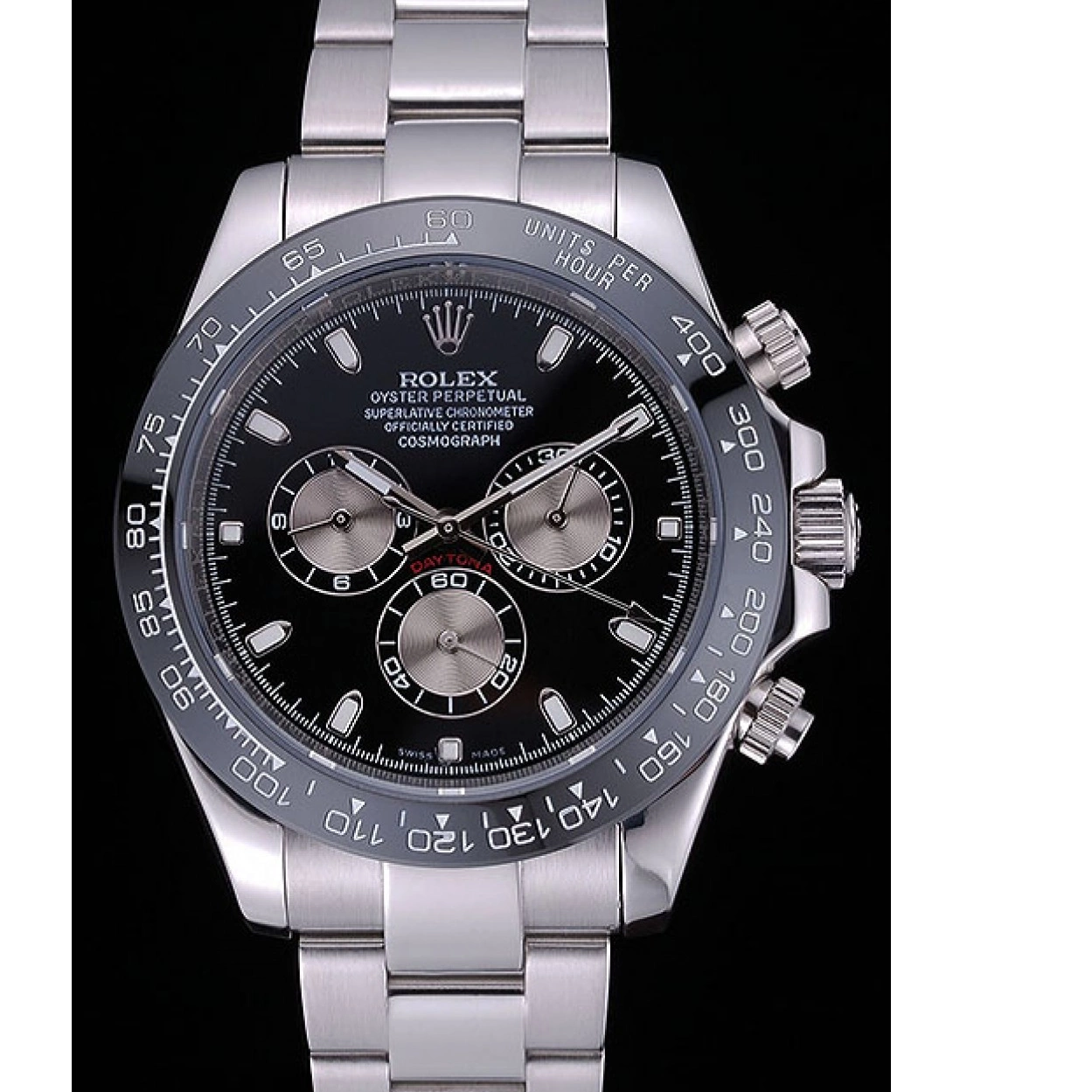 Aaa replica 622543 Daytona Rolex Steel Bracelet Cosmograph Dial Black Stainless 0211