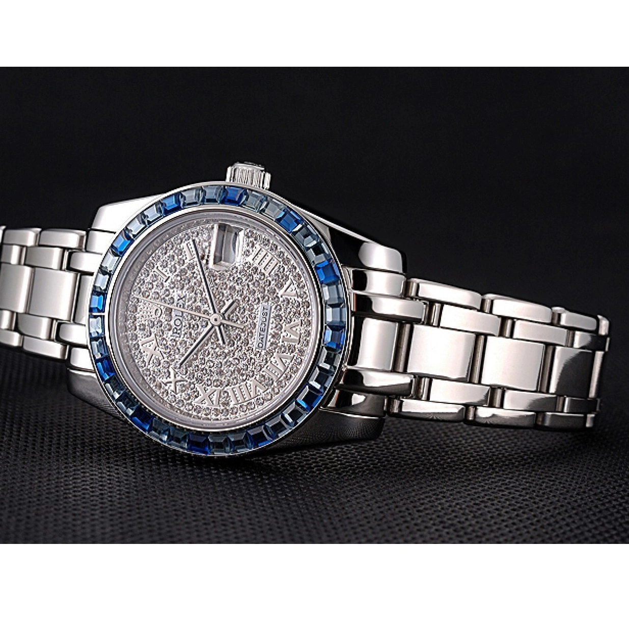 Aaa fake watches Rolex Datejust Diamond Stainless Case Dial 622834 Blue Jewels Bracelet And Steel Bezel 0210