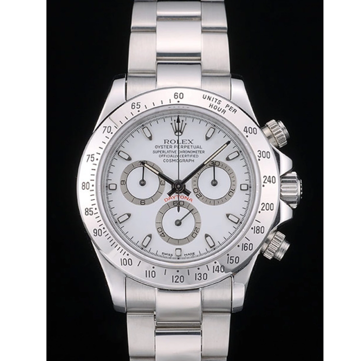 Aaa replica watch Dial Swiss Rolex White Stainless Steel Daytona 80297 Bracelet 0225