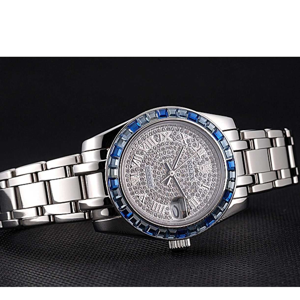 Aaa fake watches Rolex Datejust Diamond Stainless Case Dial 622834 Blue Jewels Bracelet And Steel Bezel 0210