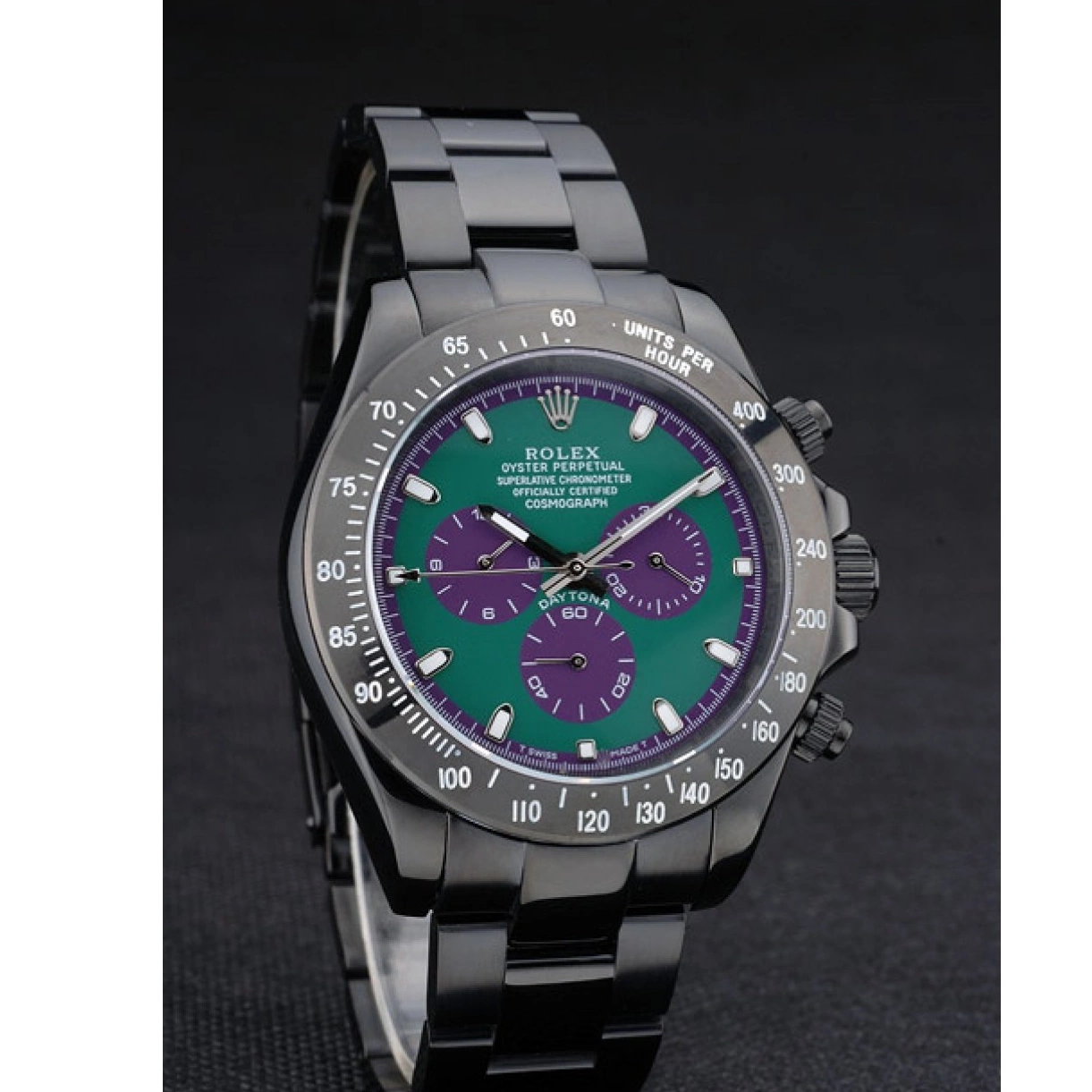 Aaa replica Stainless Plated Daytona Black Strap Rolex 80246 Green Ion Tachymeter Steel Dial Black 0212