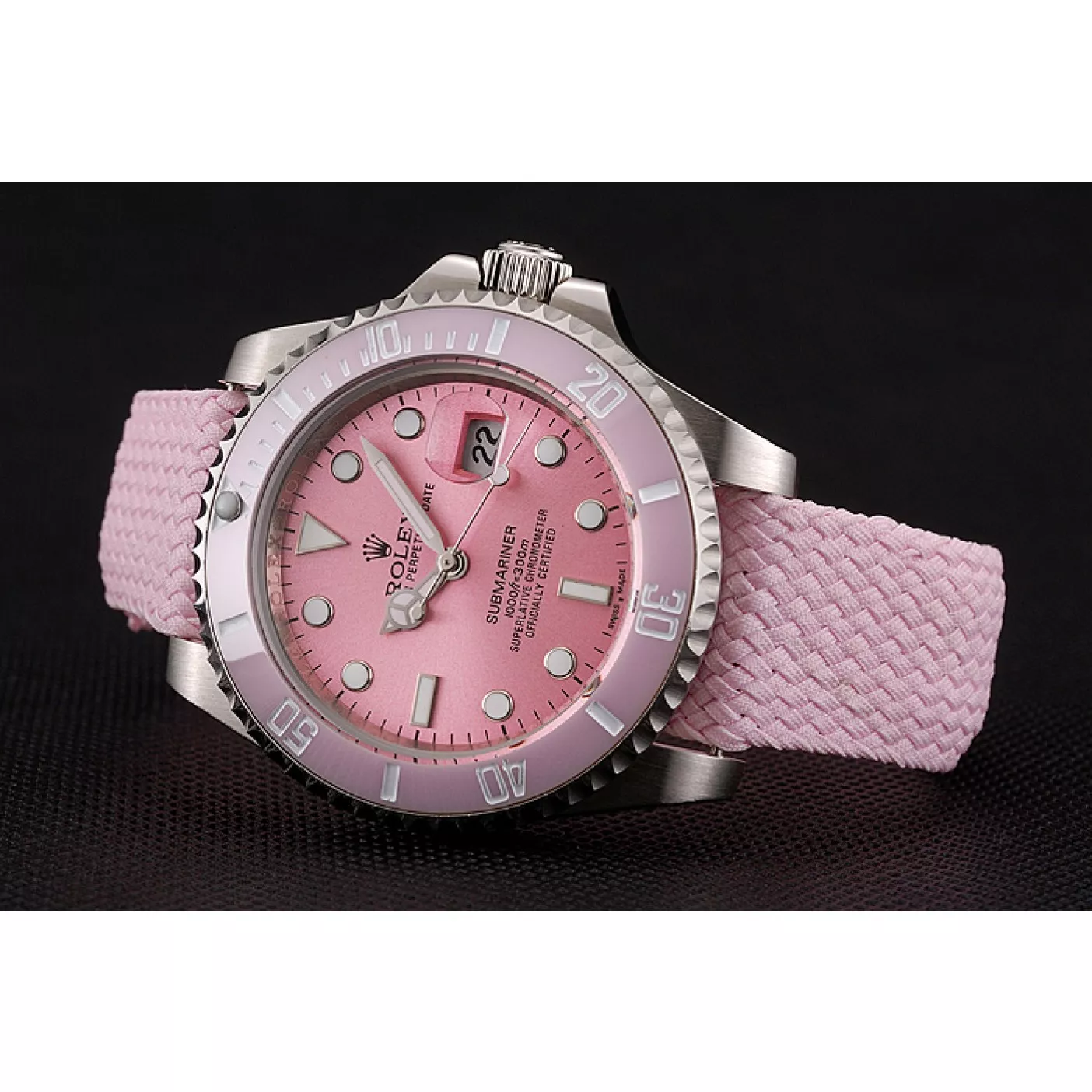 Aaa fake watches Rolex Submariner Pink Dial Pink Bezel Pink Fabric Bracelet 1453866 0205