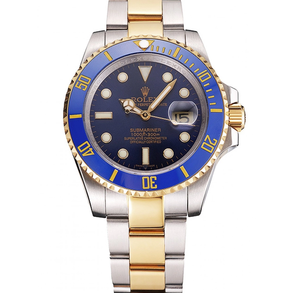 Aaa replica Blue Tone Bezel Two Submariner Bracelet Dial And Rolex Steel Gold Swiss 0225