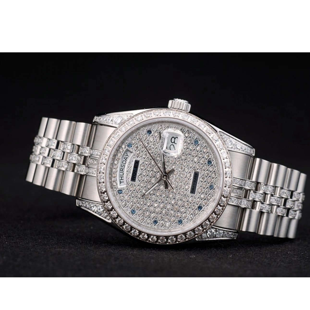 Aaa replica watch Diamond Diamond Stainless Dial DayDate Rolex Plated Bracelet Plated 41985 Steel 0210