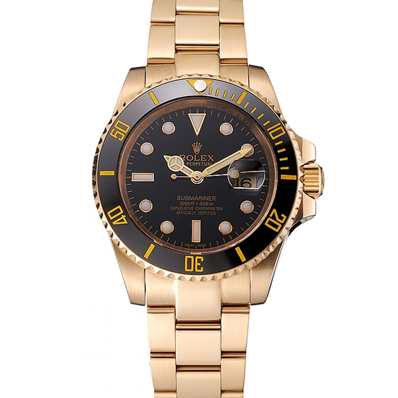 Aaa replica watch Case Yellow Gold Submariner Bezel Dial Rolex Swiss Black Black Bracelet And 0216