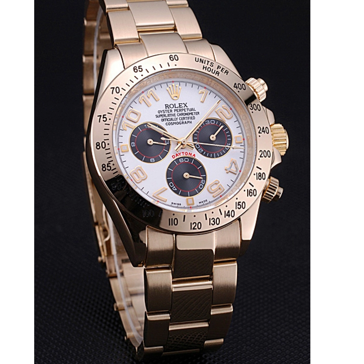 Aaa fake watches with 622548 Subdials Black Daytona Cosmograph Bracelet Gold Rolex White 0219