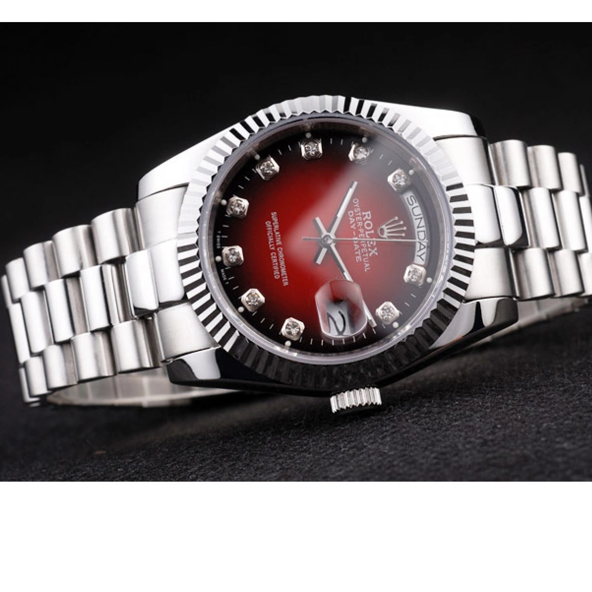 Aaa replica Two Day-Date Steel Stainless Dial Red Rolex Polished Tone 0210