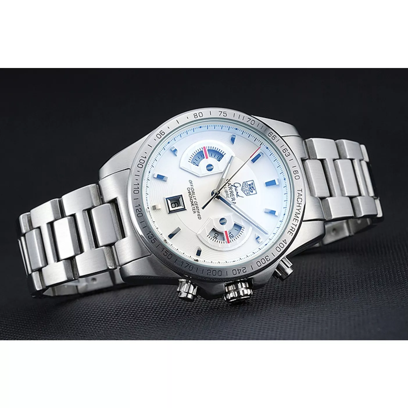 Aaa replica Tag Heuer Grand Carrera Stainless Steel Bracelet White Dial 801437 0203