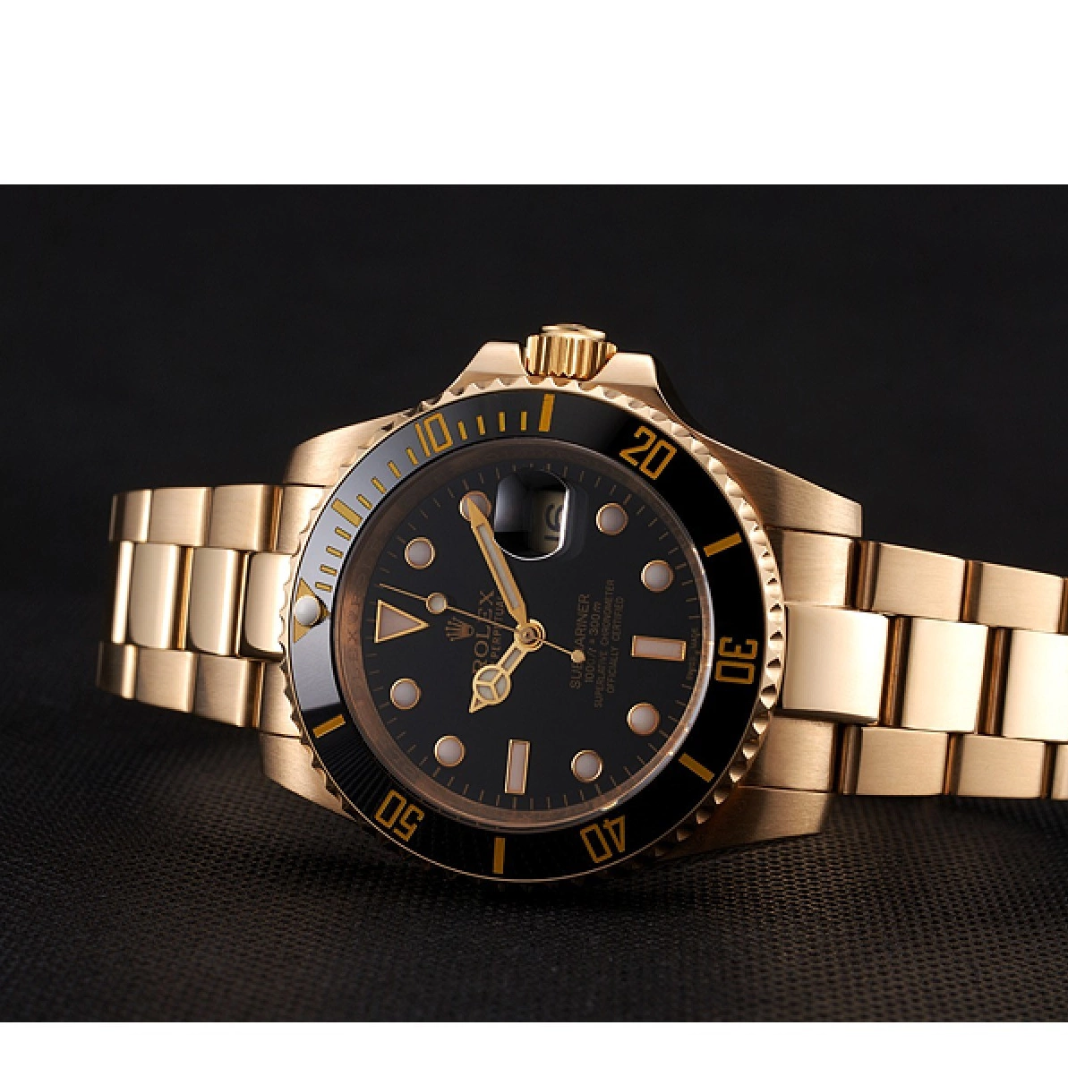 Aaa replica watch Bracelet Submariner Yellow Black Gold Bezel Rolex Swiss And Case Dial Black 0219