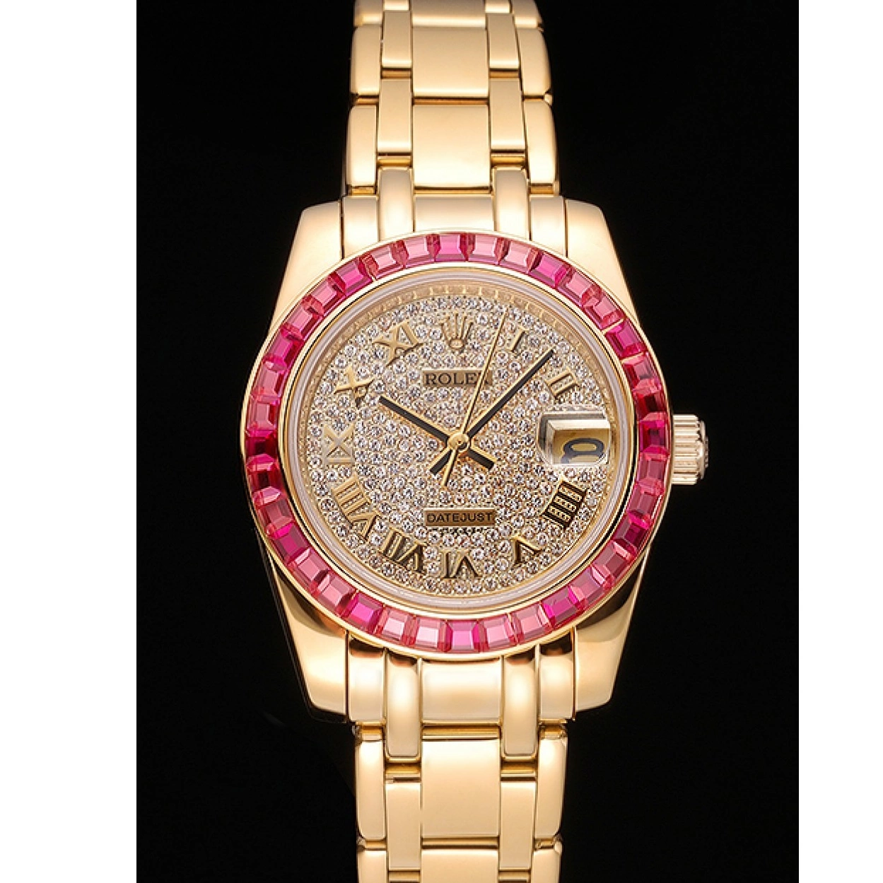 Aaa replica Datejust Pink Jewels Case Dial Bezel 622835 Gold Bracelet Diamond Rolex And 0223