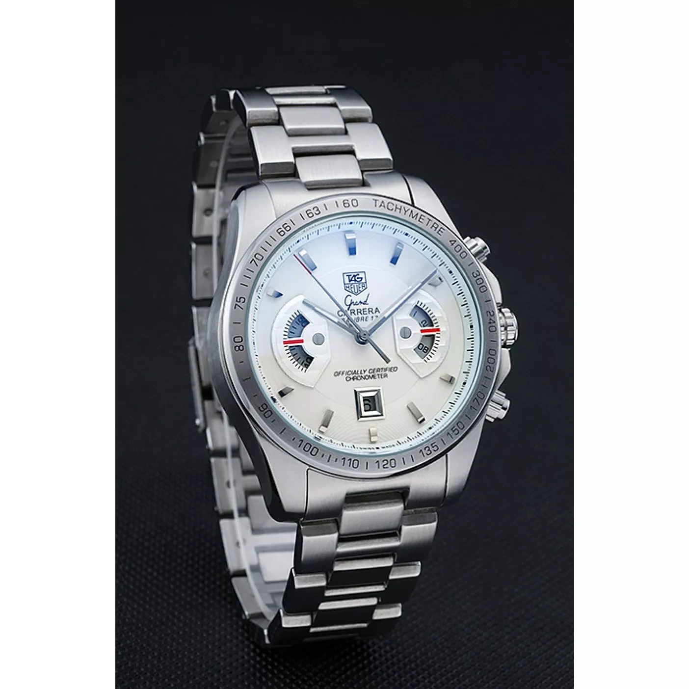 Aaa replica Tag Heuer Grand Carrera Stainless Steel Bracelet White Dial 801437 0203