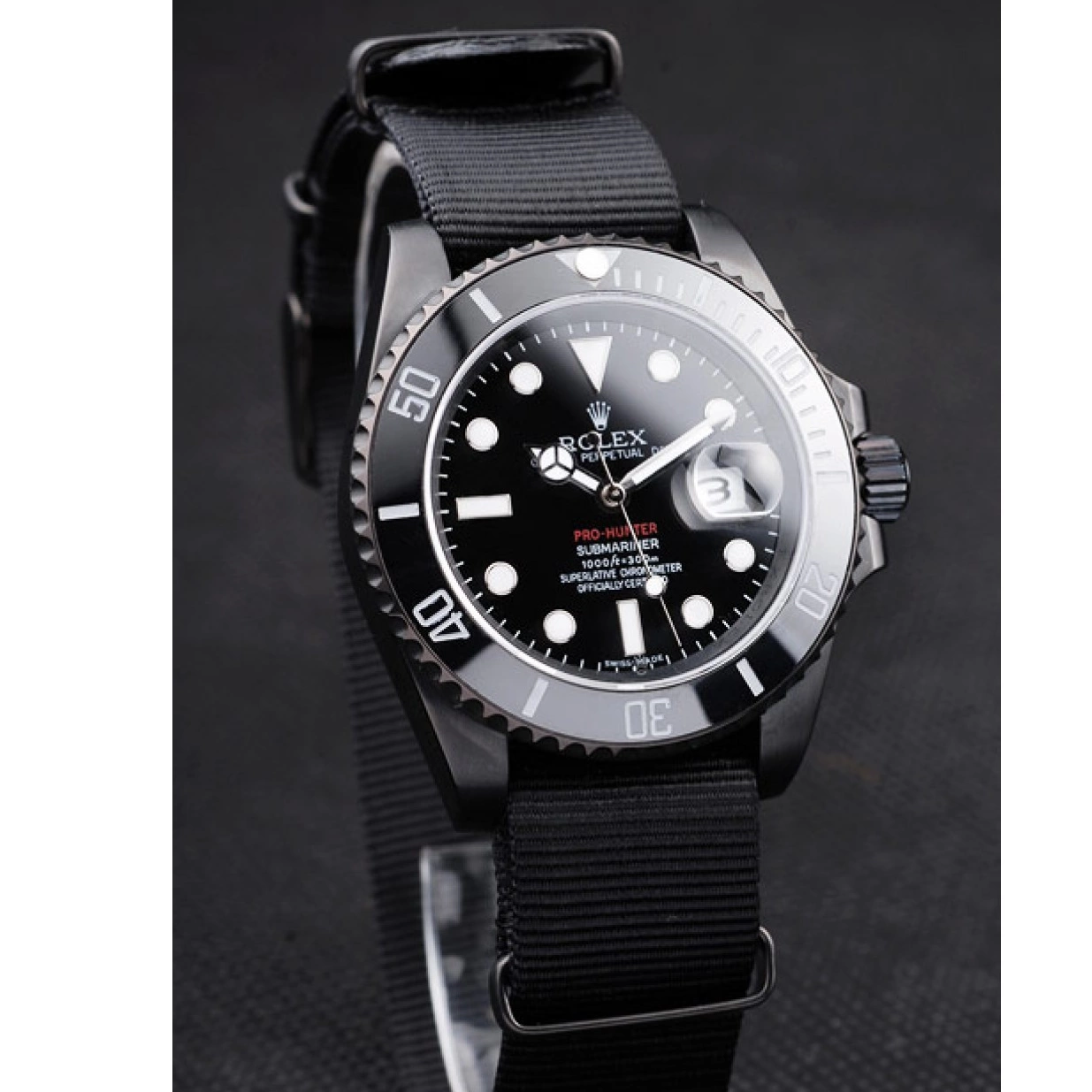 Aaa replica watch Swiss Fabric Dial Pro-Hunter Strap Black Black Submariner Rolex 0224