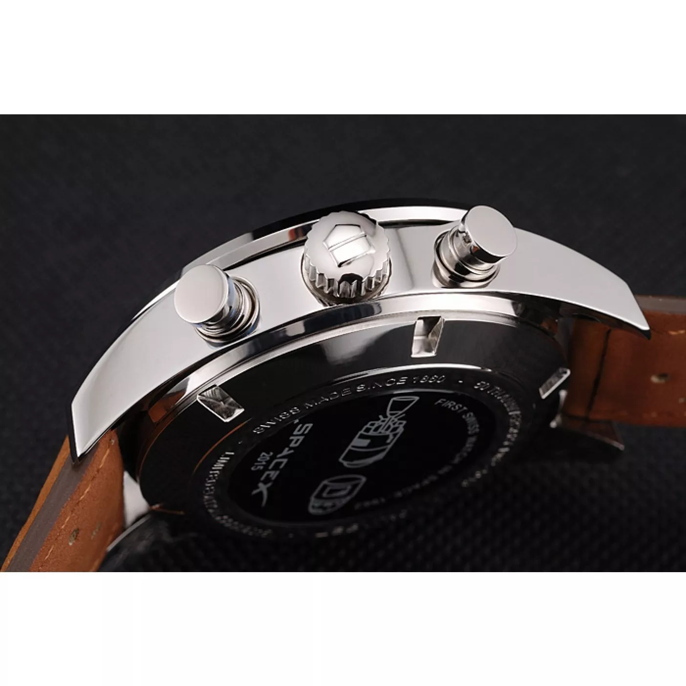 Aaa replica Tag Heuer Carrera SpaceX Silver Bezel with Black Dial and Light Brown Leather Strap tag265 621536 0206