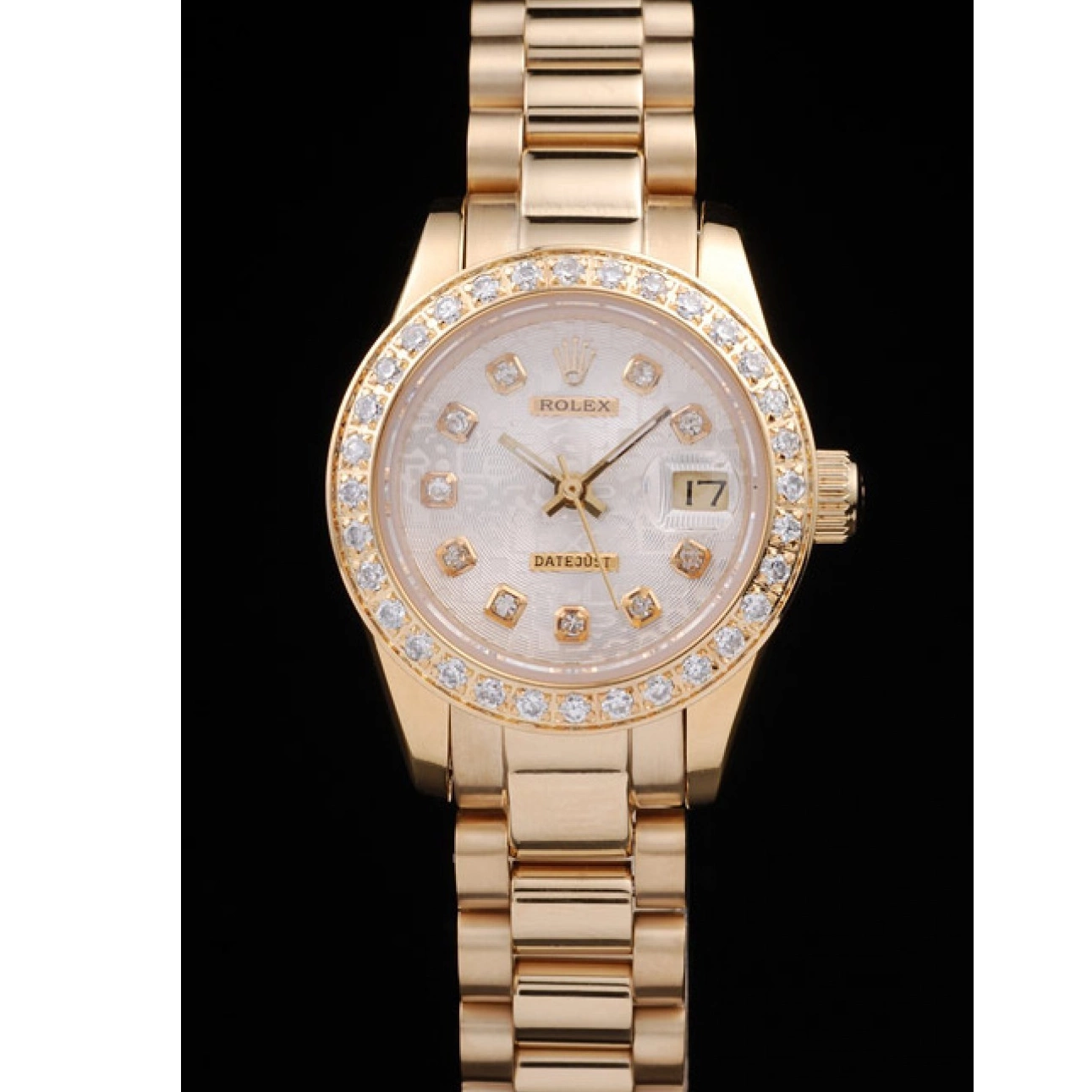 Aaa replica Yellow 18k Diamond Steel Plated Datejust Rolex 98076 Gold Stainless Plated 0212