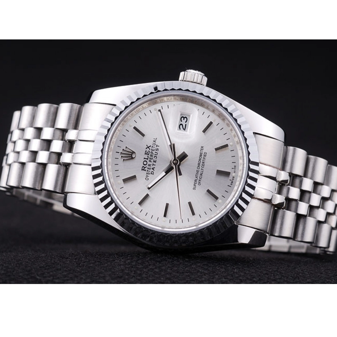 Aaa replica Ribbed 7457 Dial Datejust Bezel Silver Rolex 0221