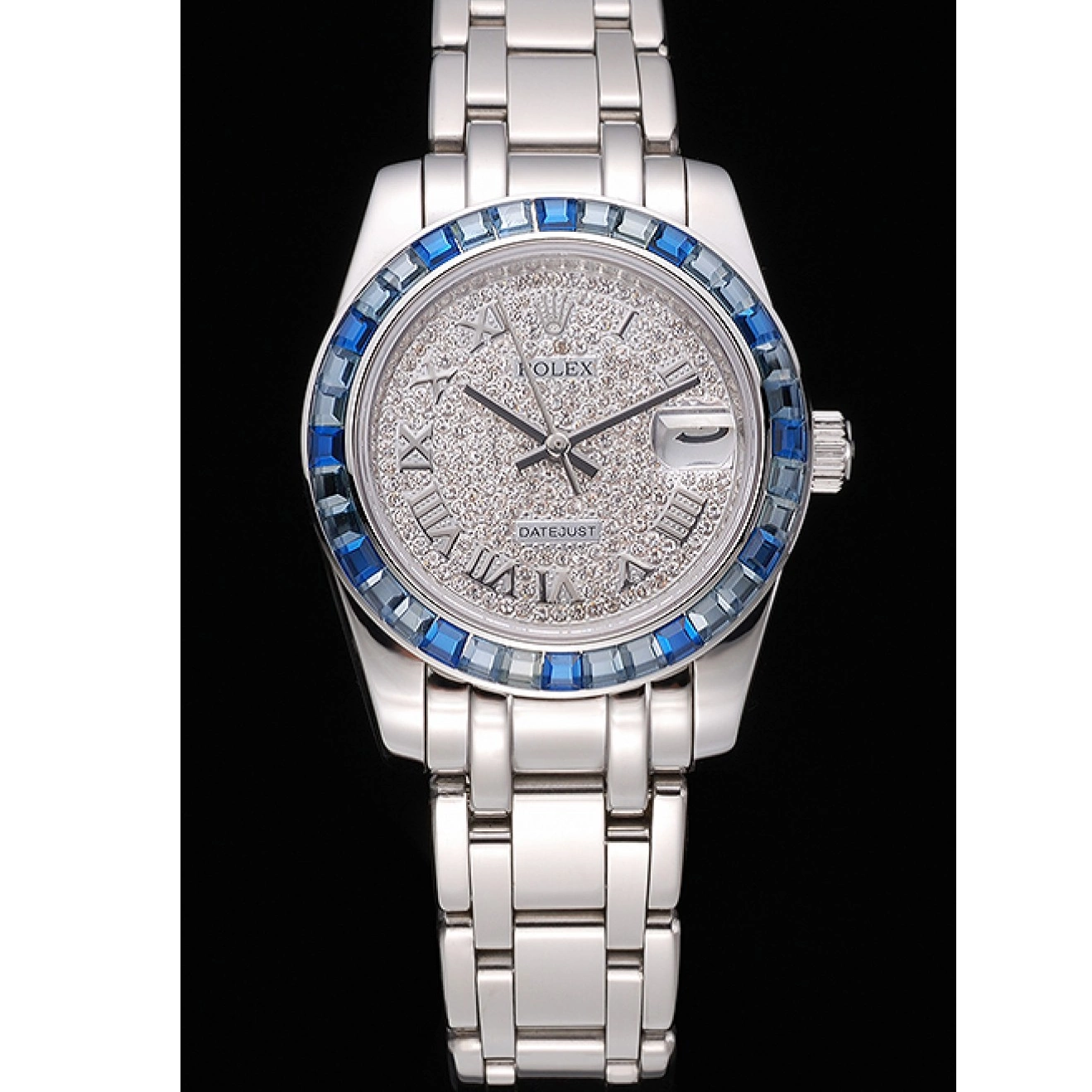 Aaa fake watches Rolex Datejust Diamond Stainless Case Dial 622834 Blue Jewels Bracelet And Steel Bezel 0210