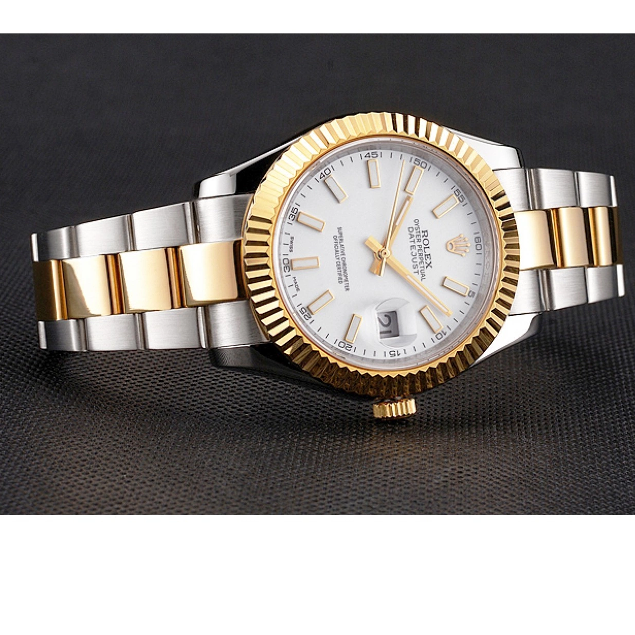 Aaa fake watches Bracelet Swiss Stainless Datejust Dial Two Tone Rolex Case Gold Steel White 0225