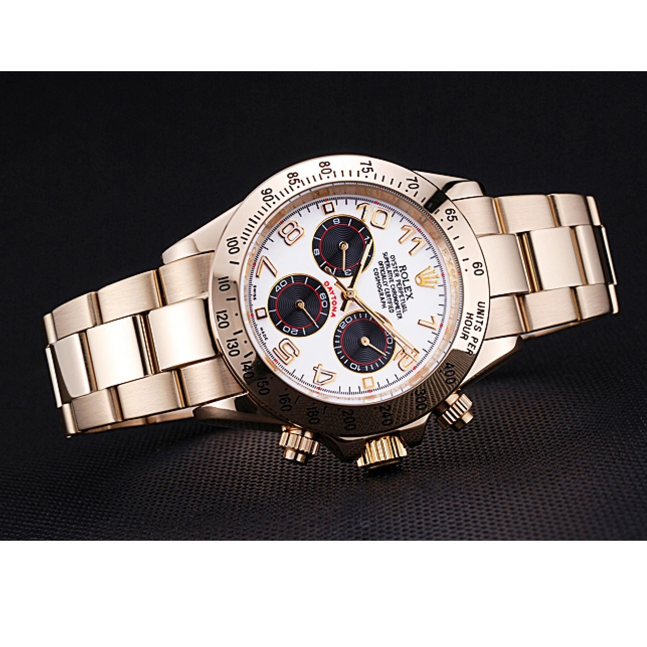 Aaa fake watches with 622548 Subdials Black Daytona Cosmograph Bracelet Gold Rolex White 0219