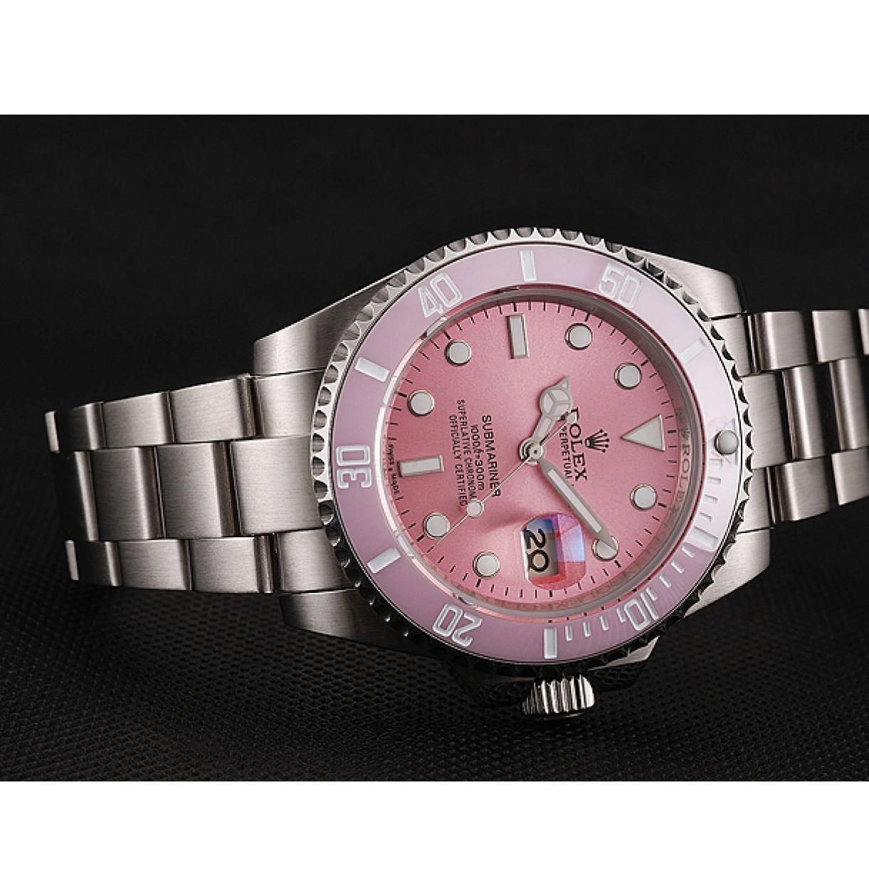 Aaa fake watches Stainless 1453865 Dial Steel Bracelet Bezel Pink Rolex Submariner Pink 0211