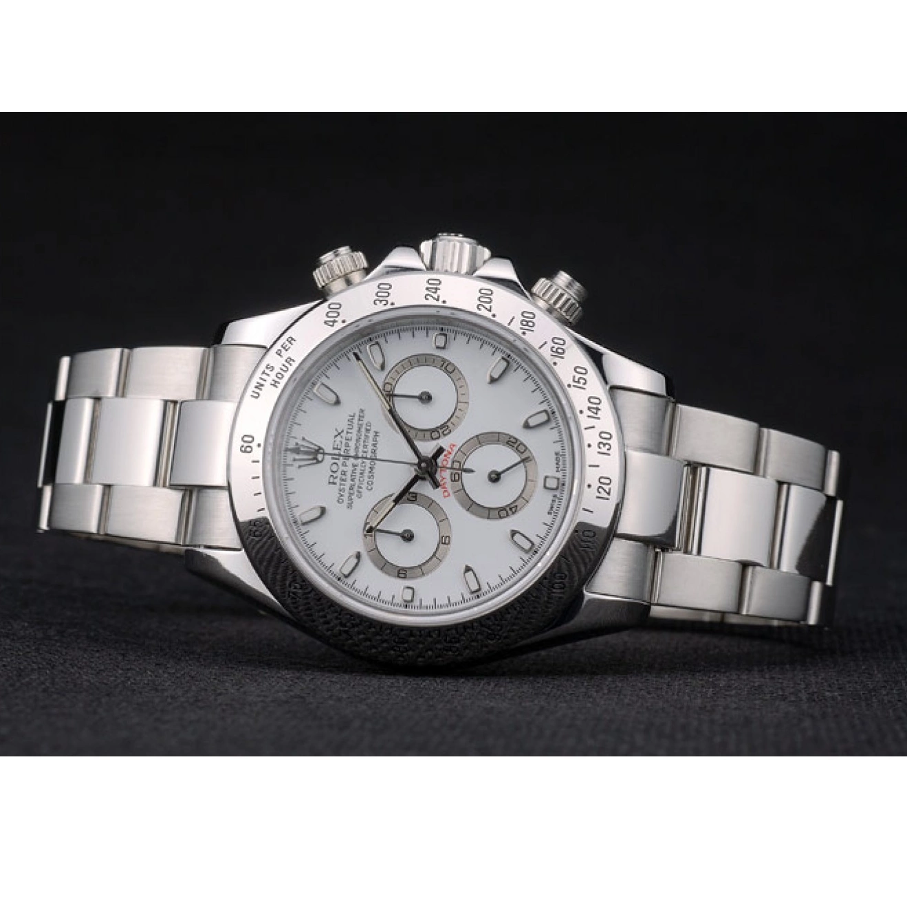 Aaa replica watch Dial Swiss Rolex White Stainless Steel Daytona 80297 Bracelet 0225