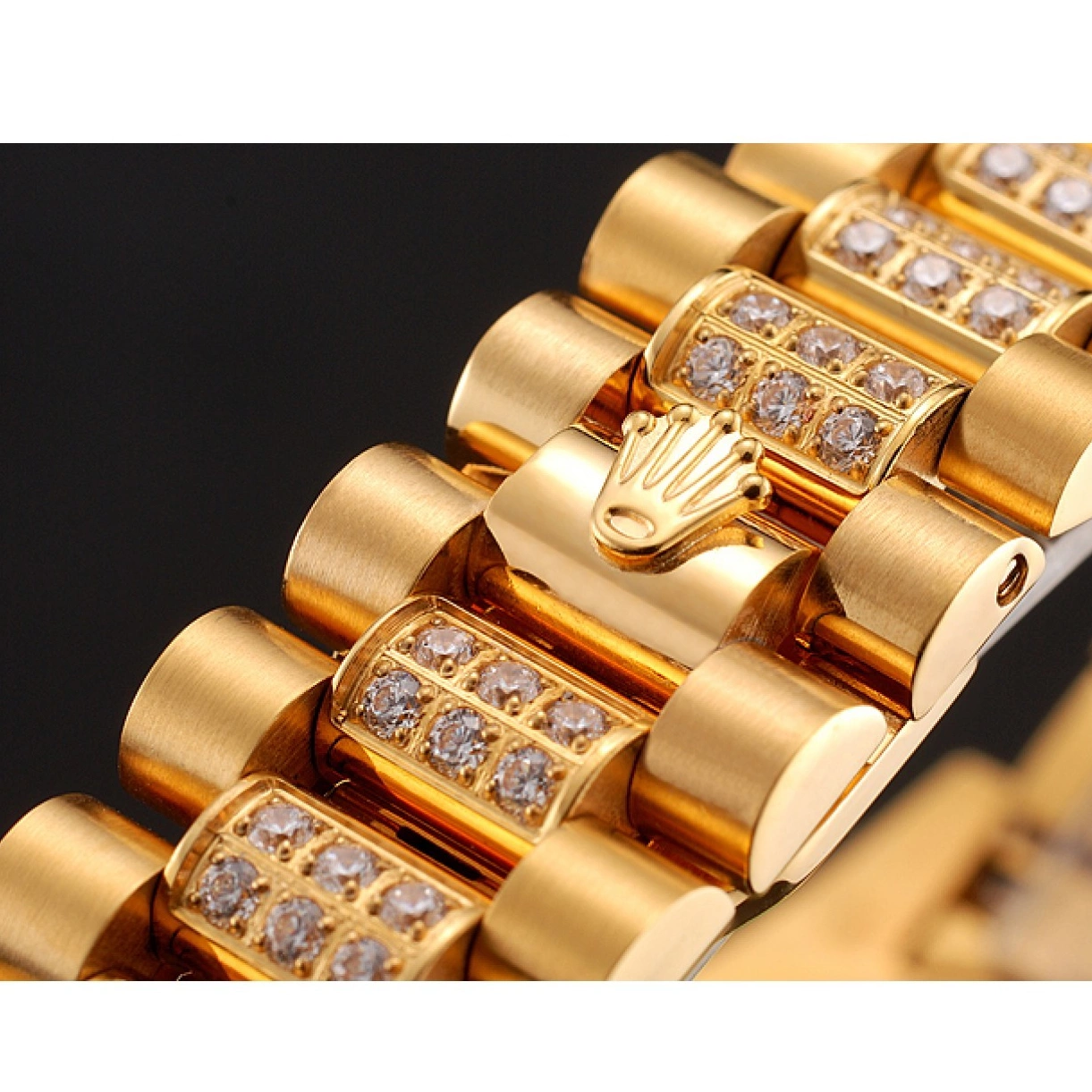 Aaa replica Diamond Rolex Day-Date Dial Diamond Bracelet Swiss White 1453958 Gold Pave 0218