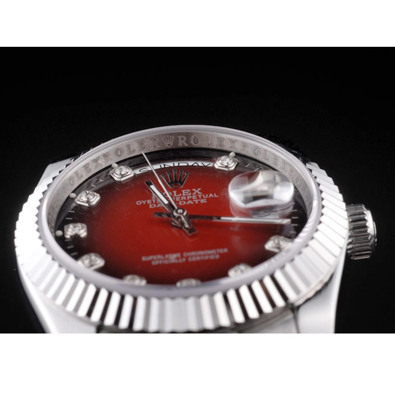 Aaa replica Two Day-Date Steel Stainless Dial Red Rolex Polished Tone 0210