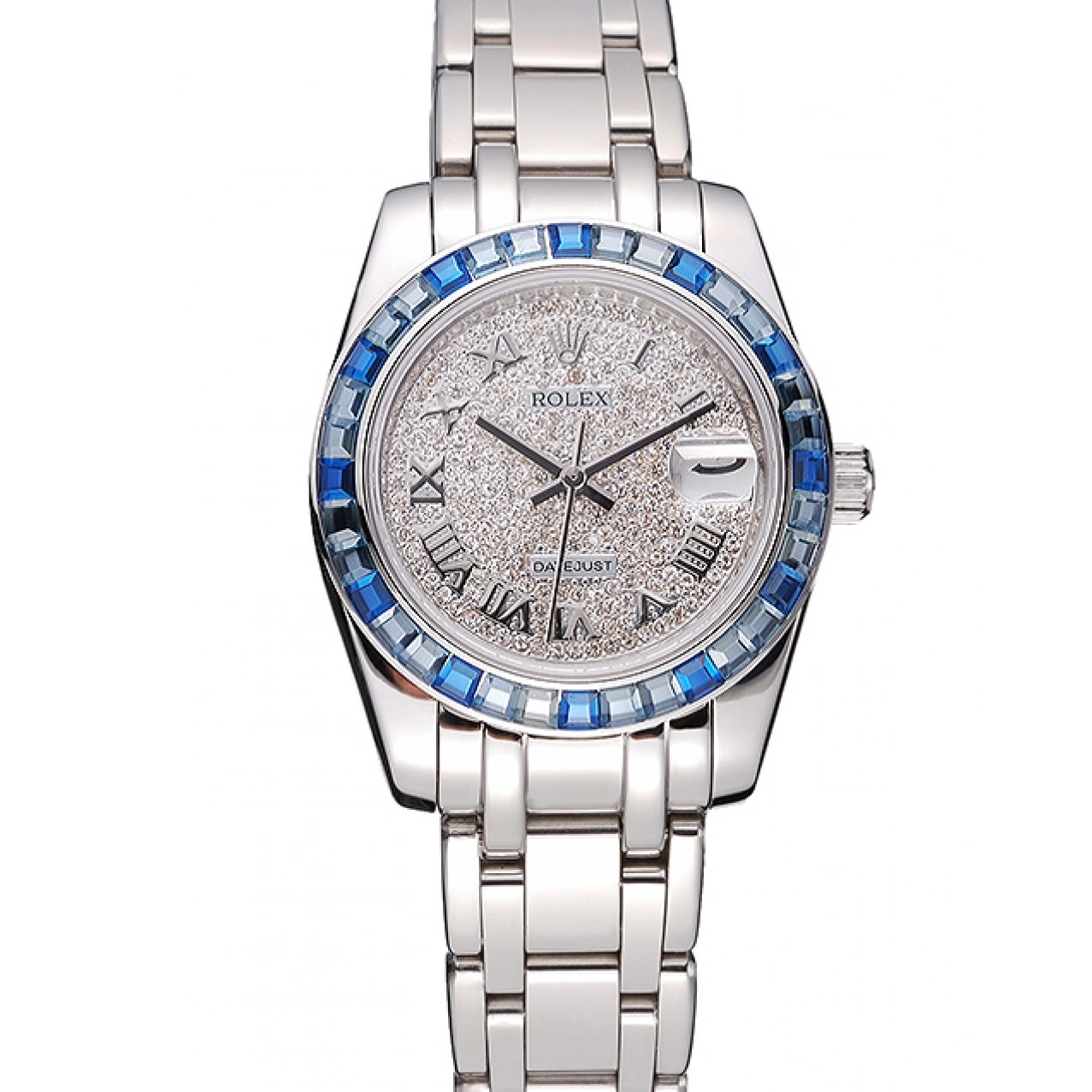 Aaa fake watches Rolex Datejust Diamond Stainless Case Dial 622834 Blue Jewels Bracelet And Steel Bezel 0210