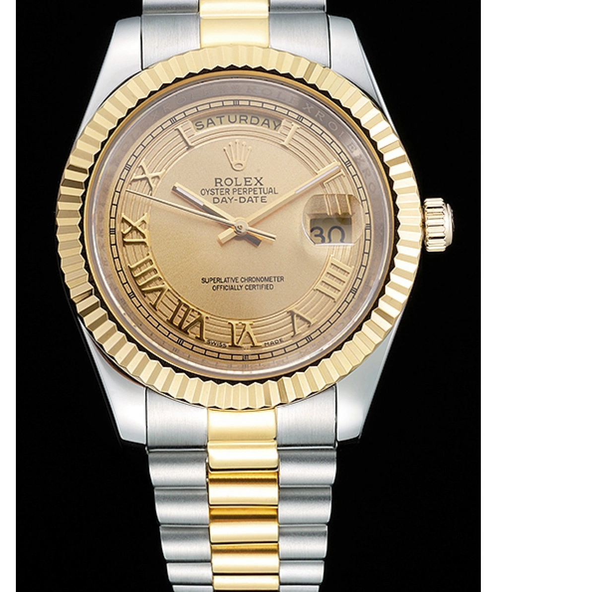 Aaa replica Rolex Plated Gold Two Tone Day-Date Steel 18k Dial Stainless Gold 0223