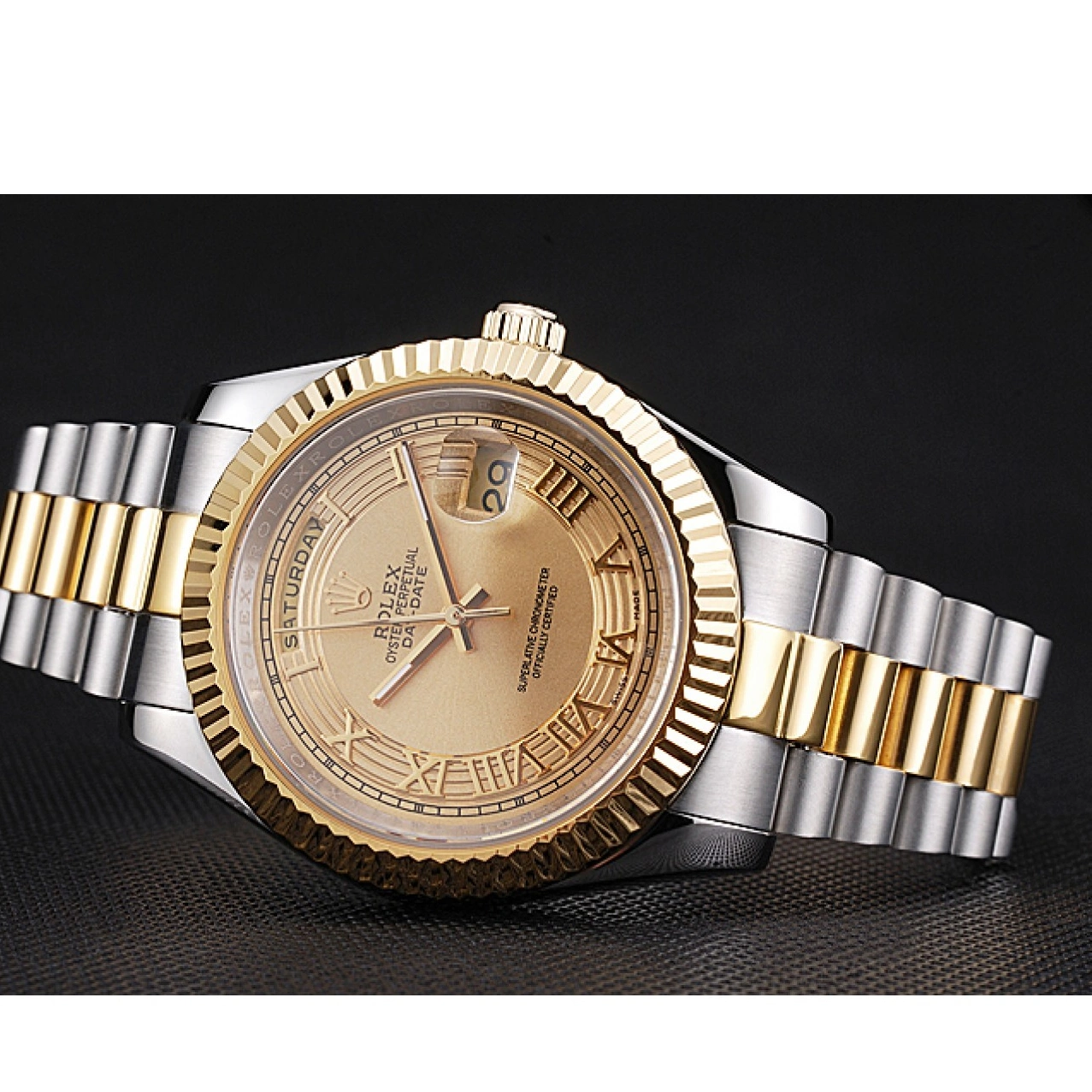 Aaa replica Rolex Plated Gold Two Tone Day-Date Steel 18k Dial Stainless Gold 0223