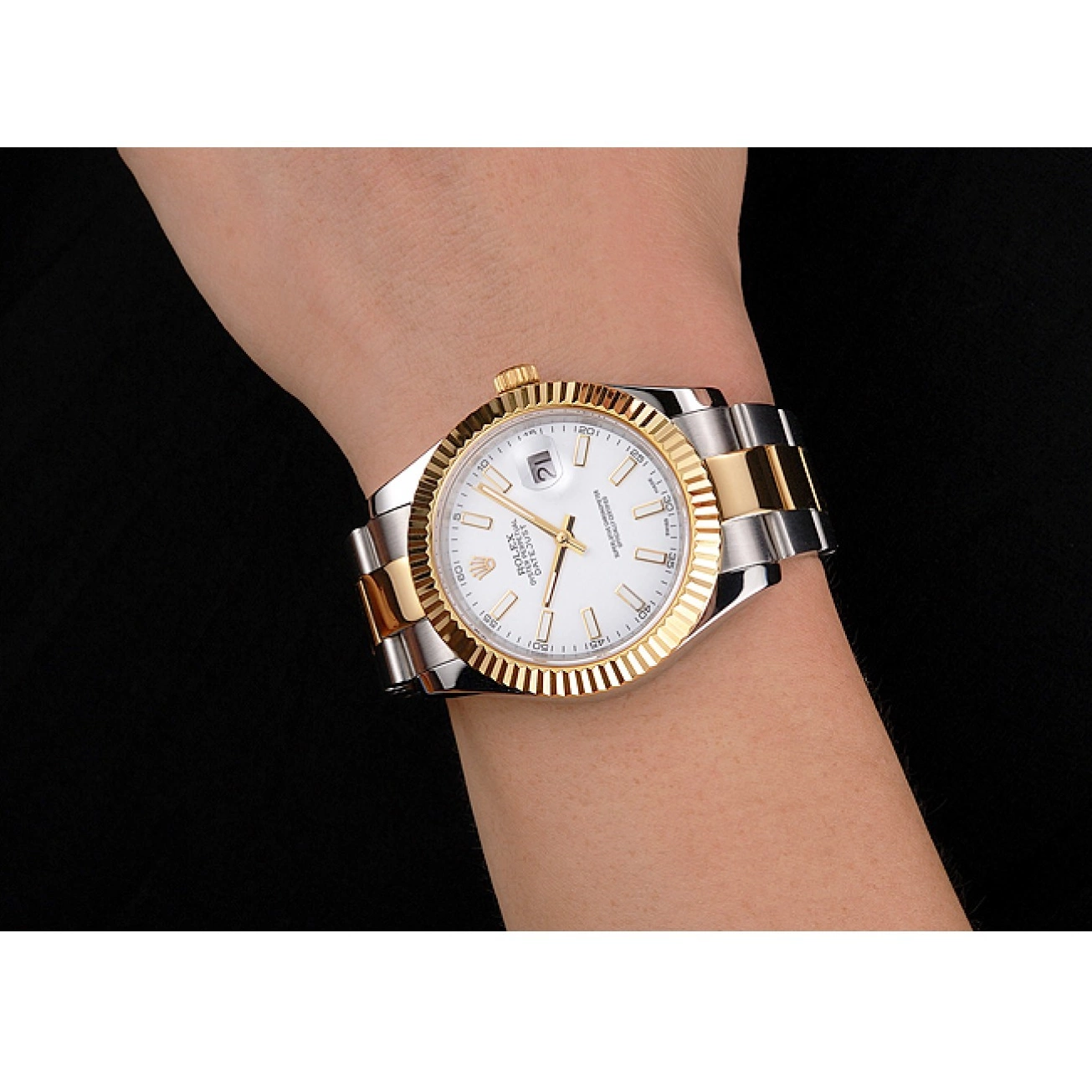 Aaa fake watches Bracelet Swiss Stainless Datejust Dial Two Tone Rolex Case Gold Steel White 0225