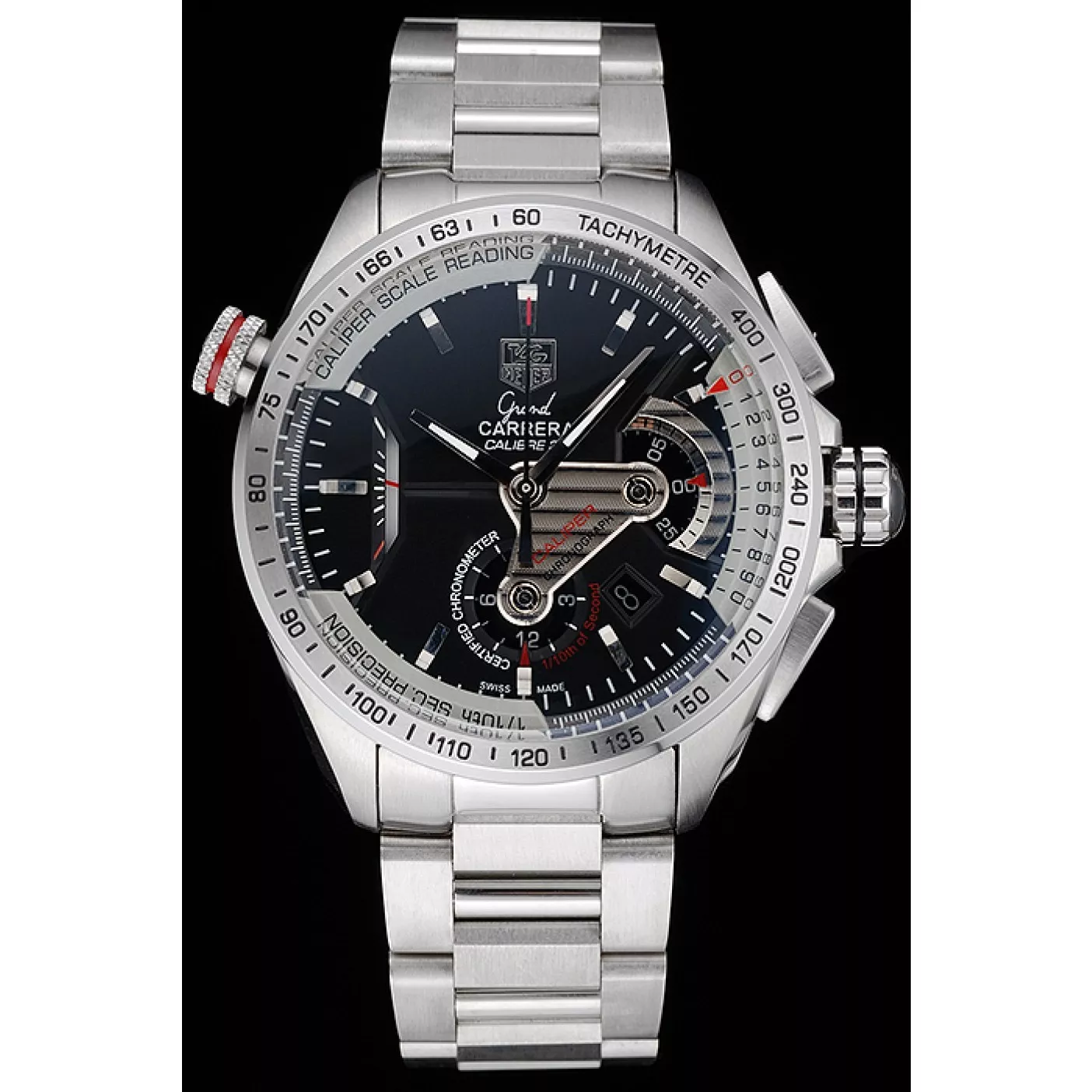 Aaa fake watches Tag Heuer Swiss Carrera Tachymeter Bezel Stainless Steel Black Dial 0206