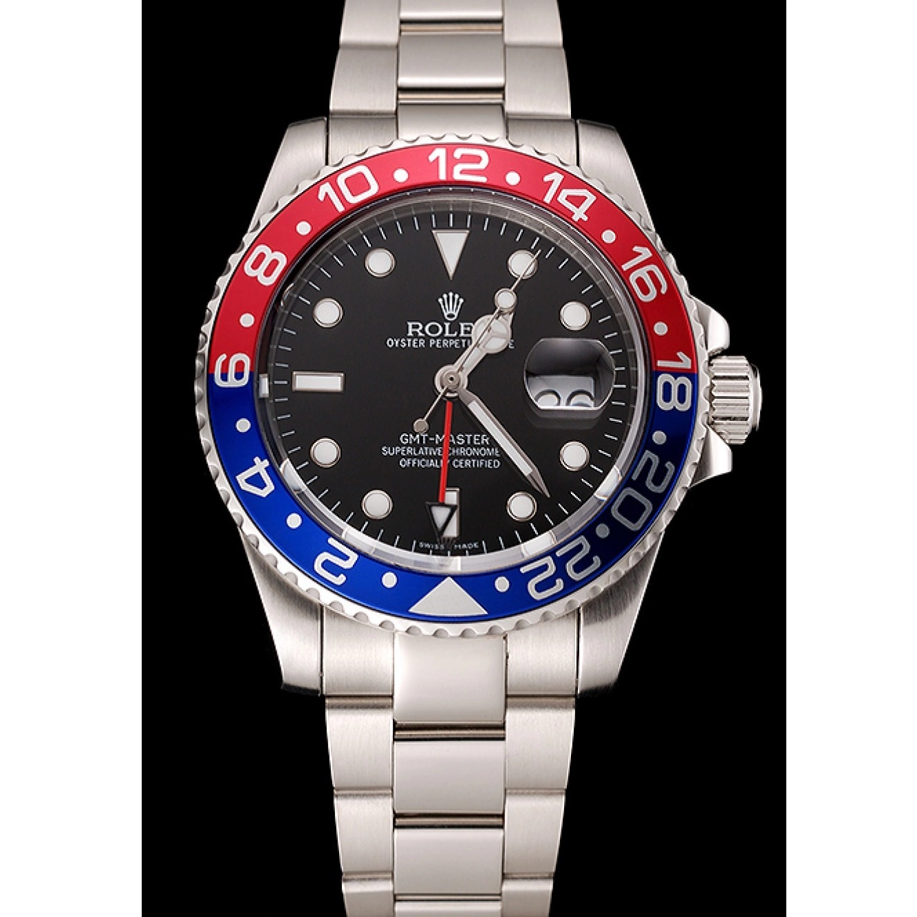 Aaa replica And Bracelet Case Pepsi Black Rolex Swiss 1453751 Steel Bezel Stainless GMT Master Dial II 0220