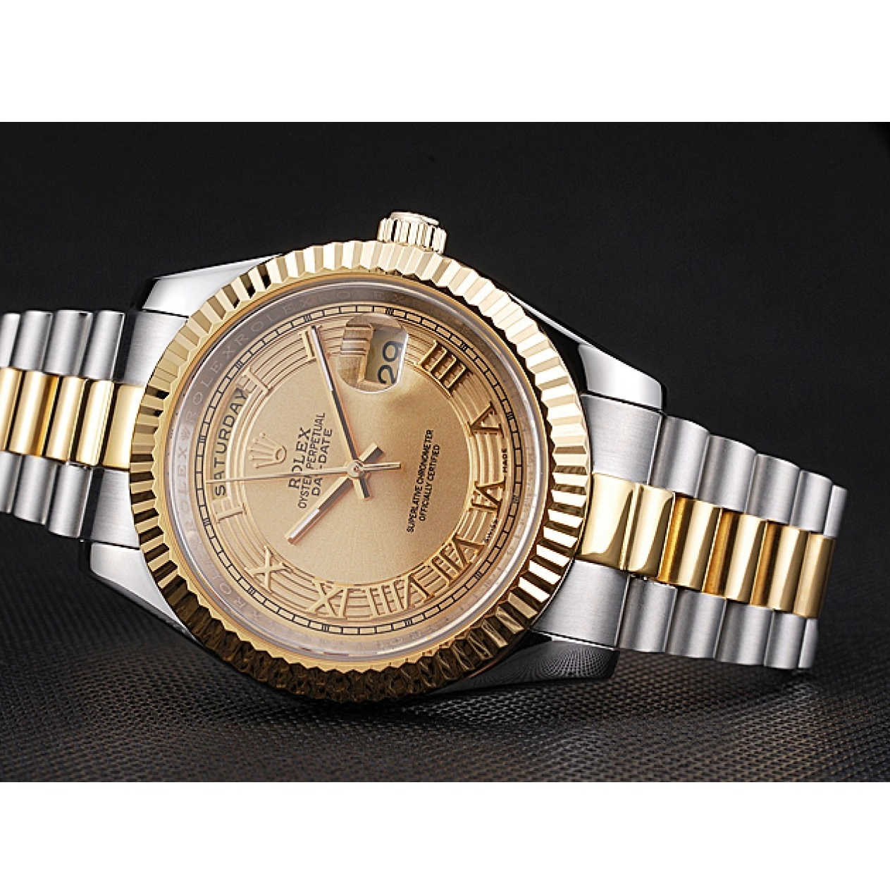 Aaa fake watches 18k Tone Stainless Rolex Gold Two Dial Steel Gold Day-Date Plated 0214