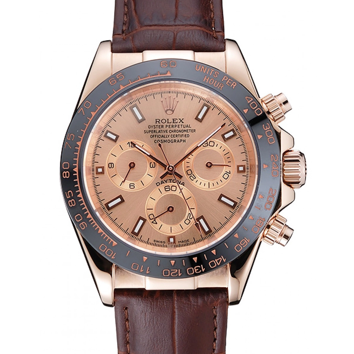 Aaa replica Case Brown Cosmograph Gold Dial Rolex 1454243 Bracelet Rose Daytona Leather Brown 0227