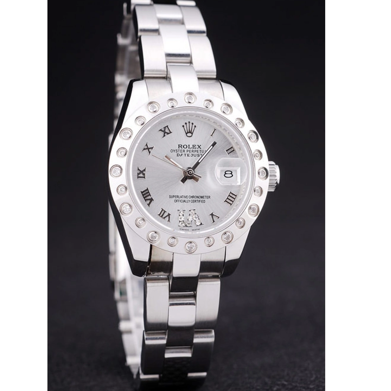 Aaa replica watch Datejust Polished 7474 Silver Silver Diamonds Dial Bezel Rolex 0220