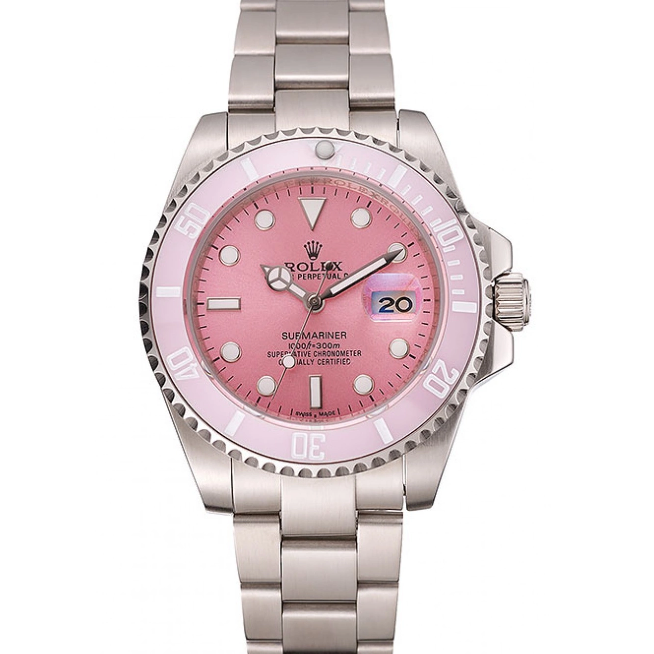 Aaa fake watches Stainless 1453865 Dial Steel Bracelet Bezel Pink Rolex Submariner Pink 0211