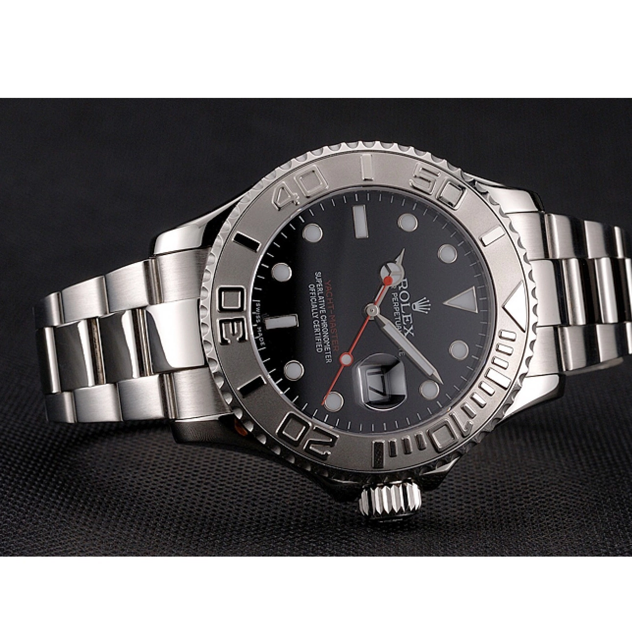 Aaa fake watches Bracelet Stainless Rolex Yacht-Master Black Case And Dial Steel 0223