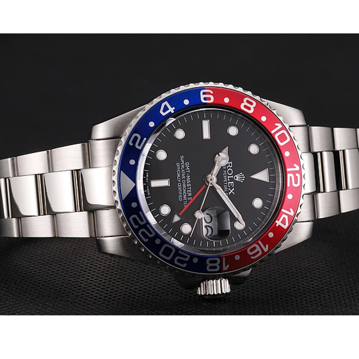 Aaa replica And Bracelet Case Pepsi Black Rolex Swiss 1453751 Steel Bezel Stainless GMT Master Dial II 0220