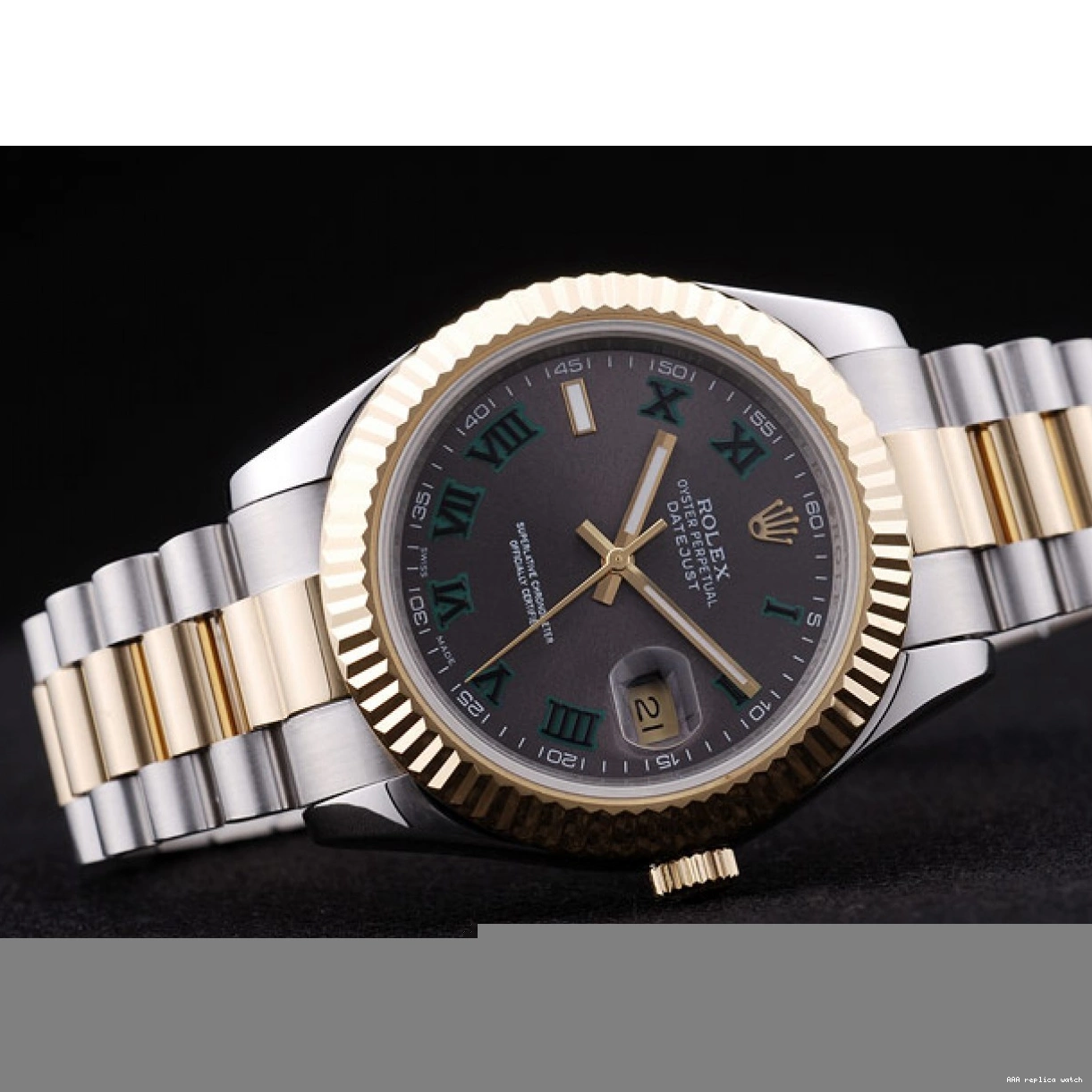 Aaa replica watch Bezel Gold Grey Dial Datejust Rolex 7479 Ribbed 0222