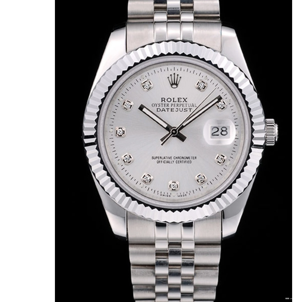 Aaa replica Bezel Ribbed Dial Stainless Silver Swiss Steel 41996 Rolex DateJust 0225