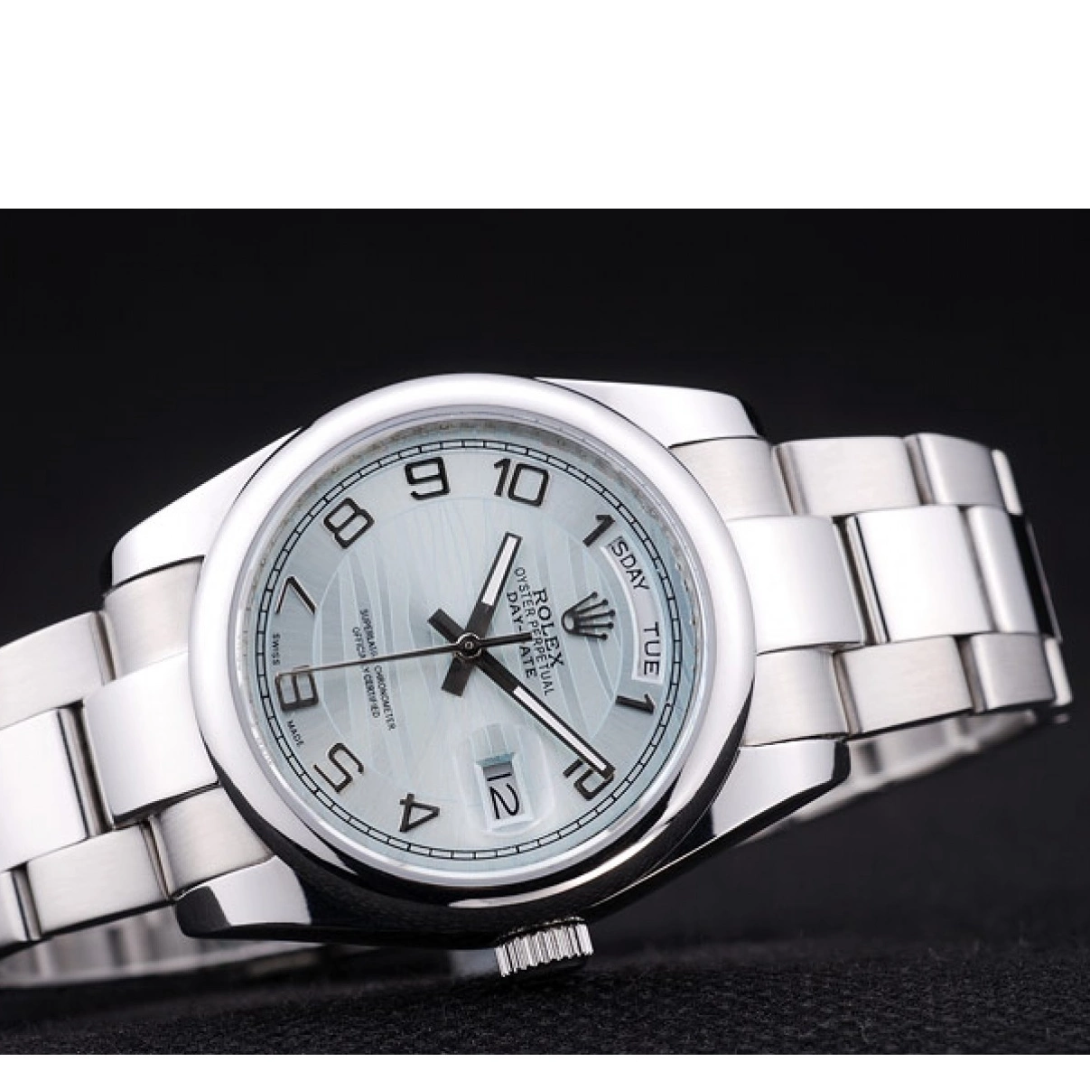 Aaa replica 7470 Polished Rolex DayDate Dial Bezel Silver White 0225